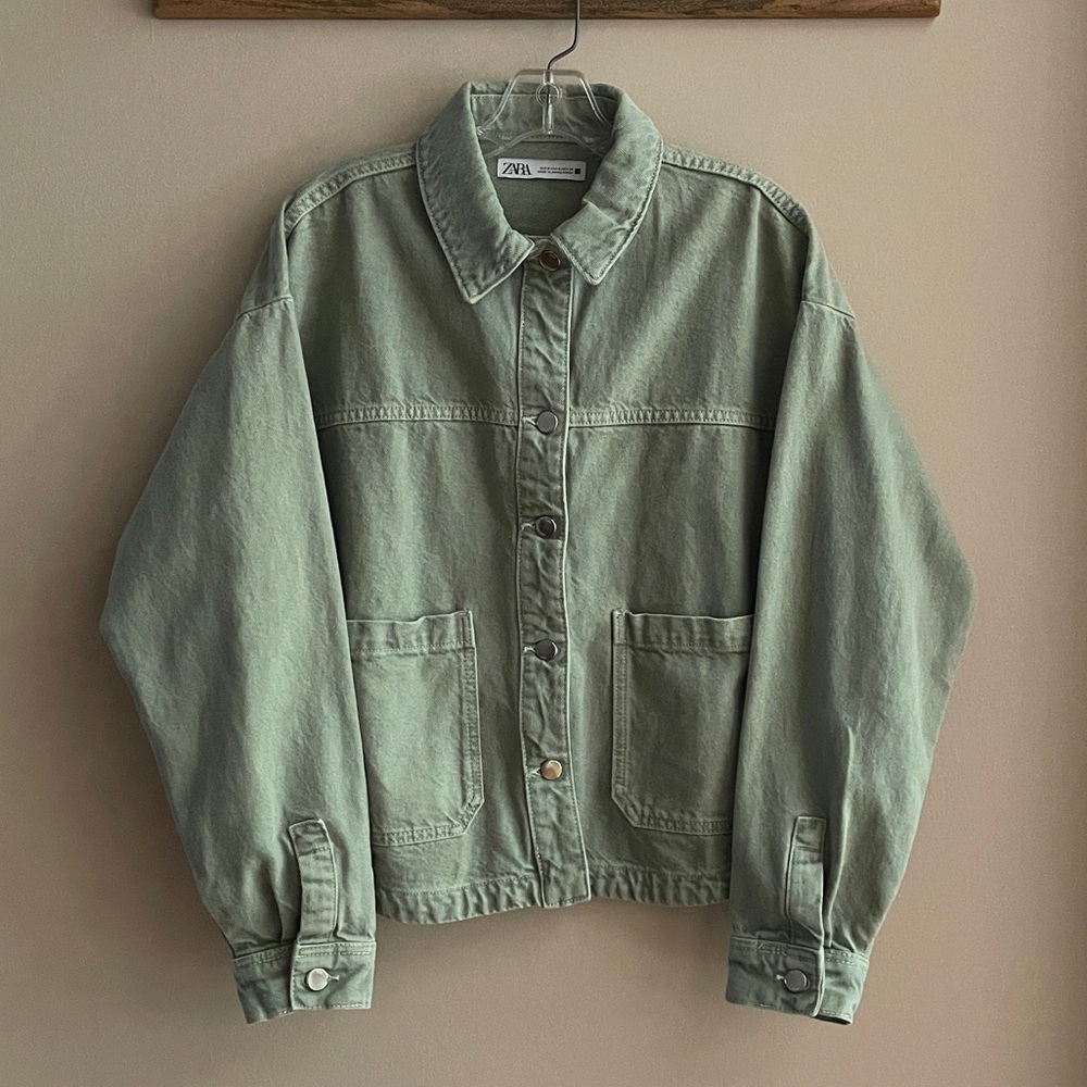 Zara Sage Green Denim Jacket - Size S